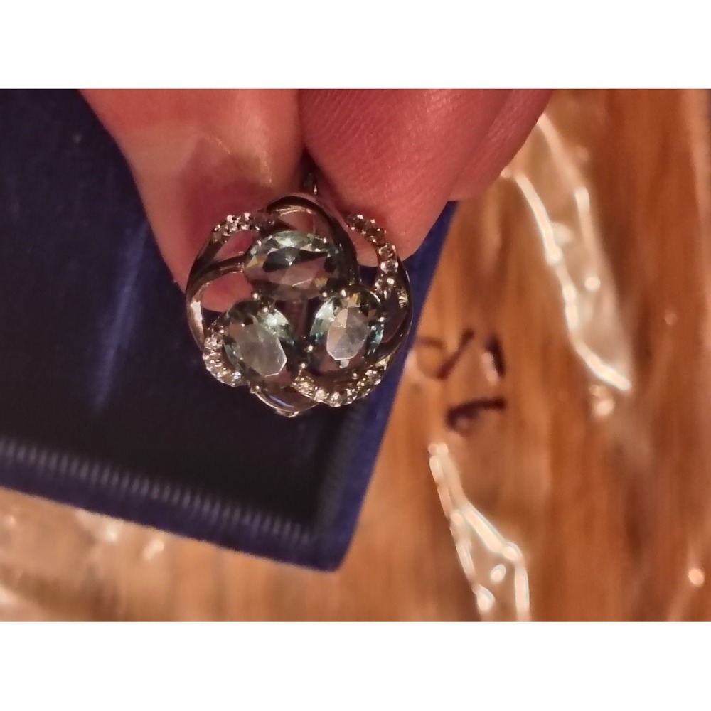 LNT 925 Sterling Silver Blue Topaz CZ Floral Swirl Cluster Cocktail Ring Size 6
